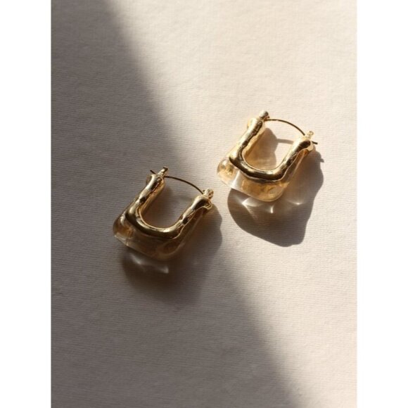 14K Gold Filled White Resin Earrings - Picture 7 of 7